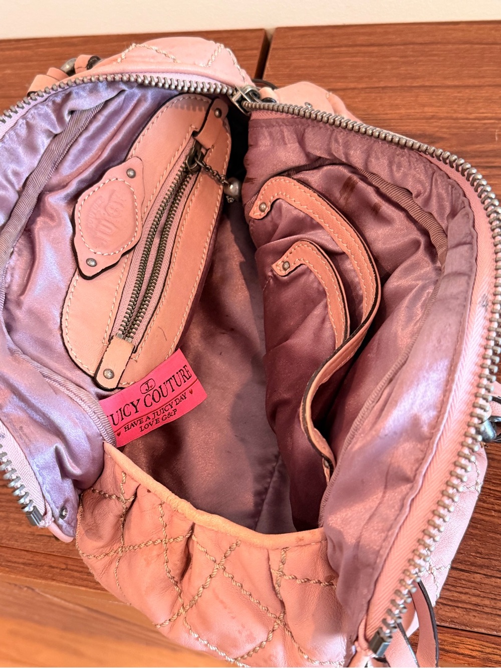 Vintage early 2000s Juicy couture Quilted Soft Leather Satchel Handbag - Pink - Picture 8 of 9